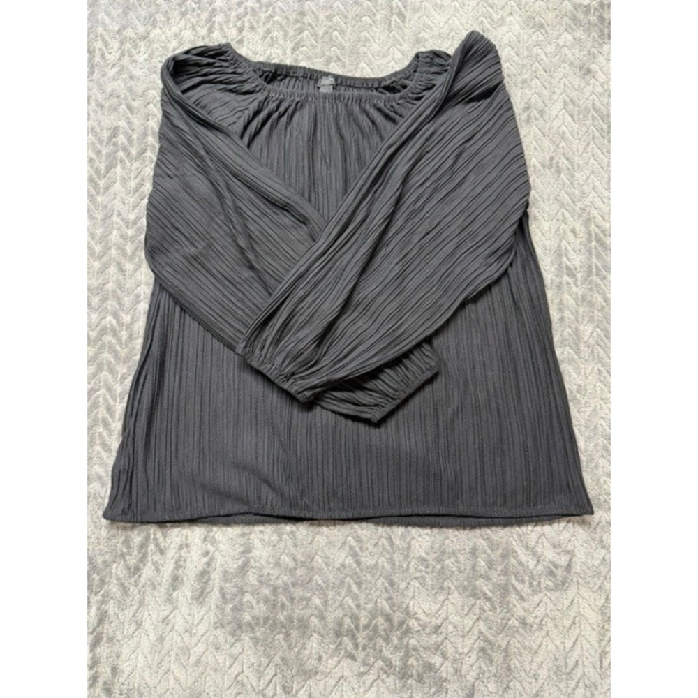 Ann Taylor Factory Charcoal Gray Pleated Long Sleeve Blouse Large 0625